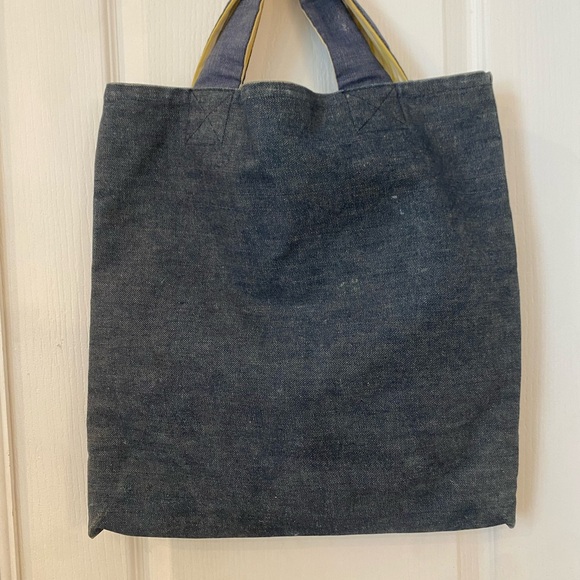 Vintage Handmade Arts And Crafts Toad Frog Print Denim Tote Bag - Picture 4 of 6